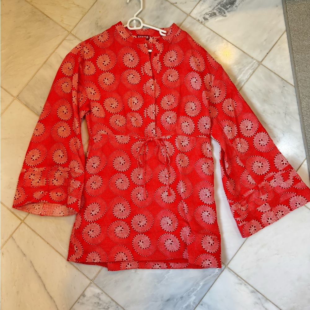 Red Floral Bell Sleeve Top
